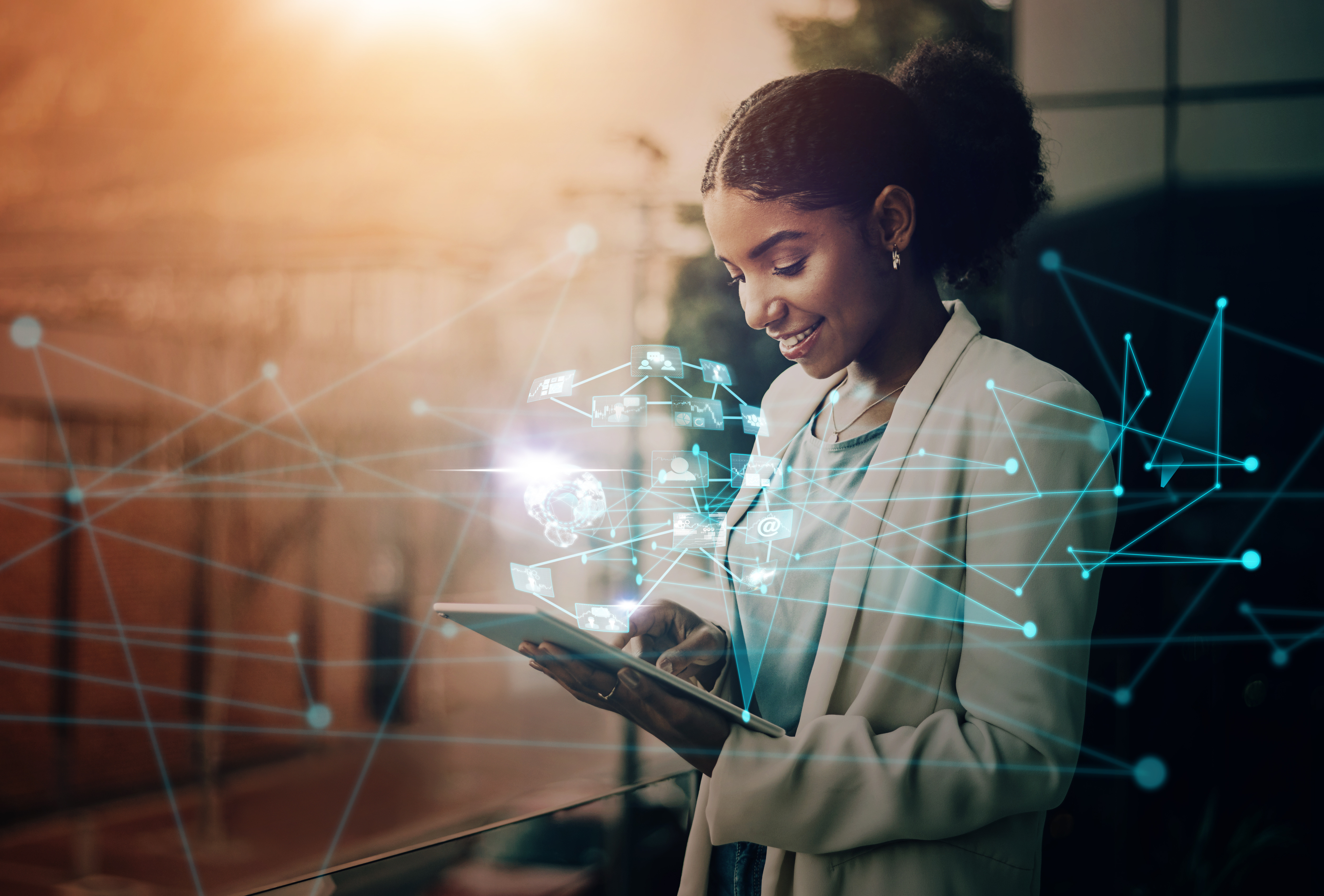 African professionals collaborating with digital tools
